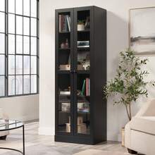 Glass Door Bookcase Black Finish - Black as pic - View 3
