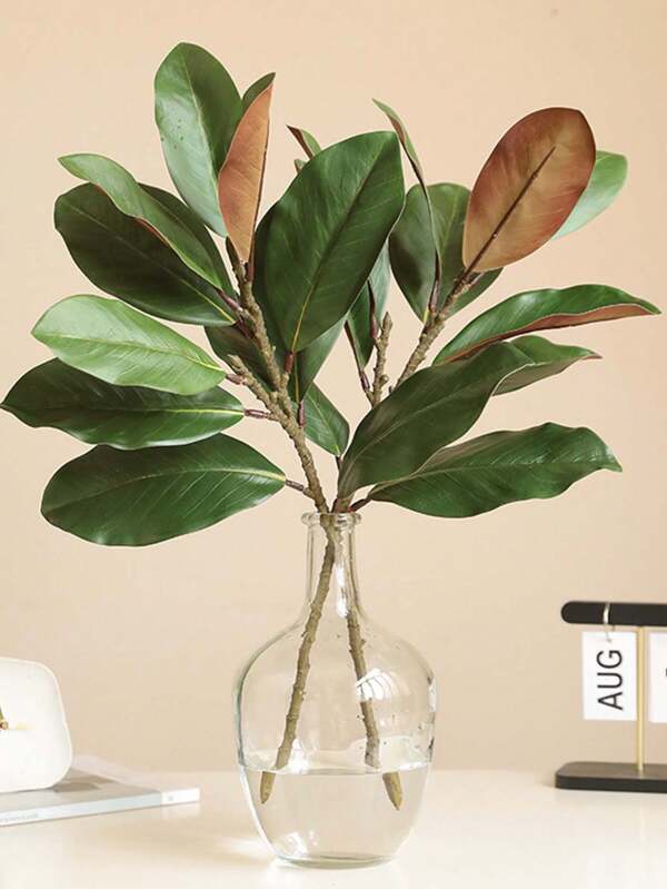 1pc Realistic Feel Of Simulated Plants, Magnolia Leaves, Home Decor, Wedding Model Room Decoration, Green Plants
