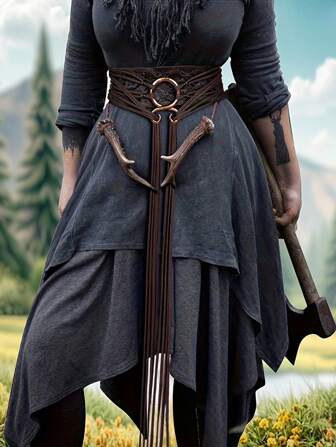1 pieza Cinturón largo anudado estilo medieval para mujeres, cinturón anudado estilo bruja nórdica, accesorios de ropa de inspiración vikinga, cinturón vintage para bodas, cenas y fiestas