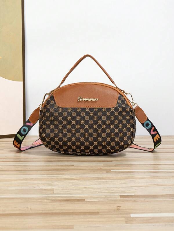 Casual Colorful LOVE Strap Retro Floral & Polka Dot Camera Crossbody Bag, Fashionable