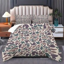 3PCS Camouflage Pattern Bedding Three-Piece Set (1 Duvet Cover + 2 Pillowcases, No Core). Printed Bedding Set, Soft And Comfortable, Suitable For Bedroom And Guest Room Use.