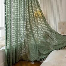 1pc Boho Style Sheer Curtain Panel With Vintage Garden Lace Pattern, Rod Pocket Hanging, Breathable Translucent Fabric, Suitable For Bedroom, Living Room, Office - Machine Washable, Transparent, Room Divider