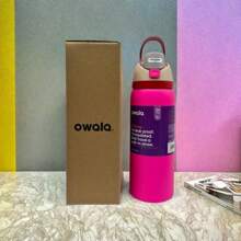 Vaso de camping OWALAS de 940 ml (32 oz) H2.0 | Botella de agua de acero inoxidable con aislamiento al vacío de doble pared, a prueba de fugas y resistente a golpes, con retención de frío/calor, mosquetón y tapa rápida para senderismo, mochilerismo y viajes (preparado para café helado)