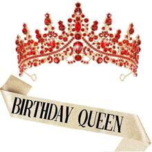 Bling Crystal Birthday Party Kit Tiara Crown Birthday Queen Sash For Women Happy Birthday Hair Accessories Prom Gifts Decorations