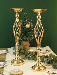 OBOVAY 1/10 Pcs Gold Multifunctional Metal Floral Decor & Candle Holder Set, Suitable For Wedding, Party, Banquet, Event, Restaurant, Hotel Decoration - Gold - View 3
