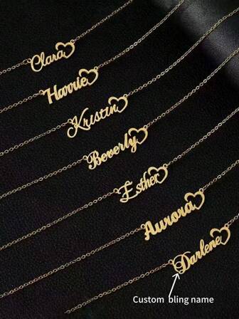 Un collar con colgante de acero inoxidable personalizado con nombre para niña y mujeres, con un diseño elegante y lindo con colgante de letra de oro mate en forma de corazón con tu nombre, adecuado como regalo de cumpleaños y fiesta - Joyería unisex, multifuncional, ornamental, con letra, elegante, moderna, colorida, adorable, casual, personalizada, único, ideal como regalo para él o para ella