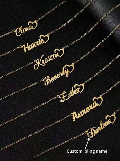 One Piece Custom Stainless Steel Name Necklace For Girl And Girls, Elegant And Cute Design With Matte Gold Letter Heart Pendant With Your Name, Suitable As Birthday And Party Gift - Unisex Jewelry,Multi-Functional,Ornamental,Letter,Stylish,Modern,Colorful,Cute,Adorable,Casual,Custom,Personalised,Unique,Customized,Ideal Gifts For Him,Ideal Gifts For Her,Halloween Edit