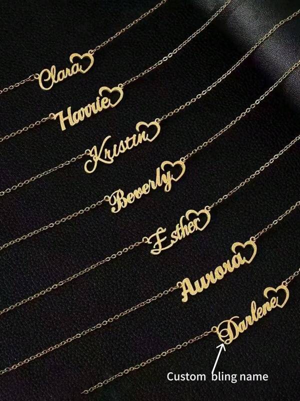 Ein Stück personalisierte Edelstahl-Namenskette für Mädchen und Frauen, elegantes und süßes Design mit mattvergoldetem Buchstaben-Herz-Anhänger mit Ihrem Namen, geeignet als Geburtstags- und Partygeschenk - Unisex-Schmuck, multifunktional, ornamental, Buchstaben, stilvoll, modern, bunt, süß, niedlich, lässig, personalisiert, einzigartig, maßgefertigt, ideale Geschenke für ihn, ideale Geschenke für sie