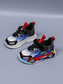 1 Pair Fashionable Car LED Luminous Leather Breathable Sneakers, Suitable For Boys And Girls - Casual, Shock-Absorbing, All-Season Non-Slip Outdoor Running And Walking Shoes - Red - View 4