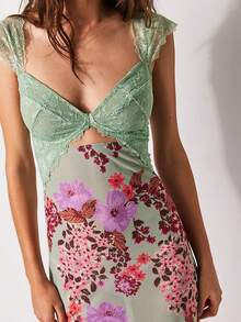 Women's Y2K Summer Bodycon Maxi Dress Floral Print Lace Patchwork Long Dress Sleeveless Backless V Neck Party Dress Beach Vacation Sundress - 綠色 - 查看 1