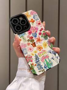 1pc Retro Blue Floral Vertical Striped Faux Leather Texture Anti-Fall Soft TPU Phone Case Compatible With Apple And 15/15 Plus/15 Pro/15 Pro Max Waterproof Shockproof Scratch Resistant - Multicolor - View 3