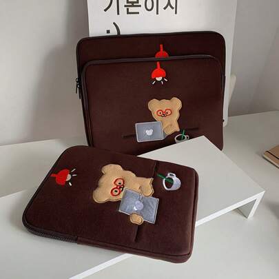 YOONI 1PC Ins Cute Brown Learning Bear Torba na komputer Torba do przechowywania tabletu iPad Odporna na wstrząsy i zużycie Ochronna obudowa laptopa Powrót do szkoły, 11/13/14/15 cali