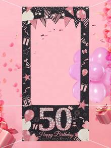 1件玫瑰金生日相框背景装饰，18/30/40/60/50岁生日拍照道具背景布，闪光生日装饰，生日横幅拍照道具，生日派对用品，生日派对装饰，生日装饰，家居装饰 - 玫瑰金 - 查看 9