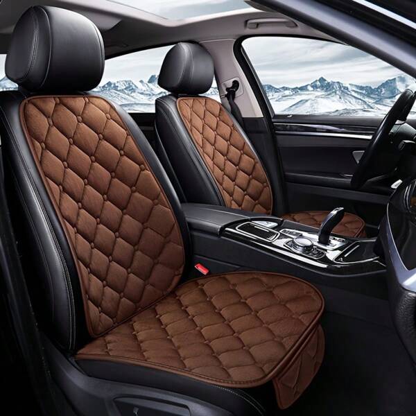 1 pieza Nuevo cojín de asiento de coche de peluche, cubierta de asiento delantero cálida con respaldo, accesorios interiores de coche universal sin atar en invierno