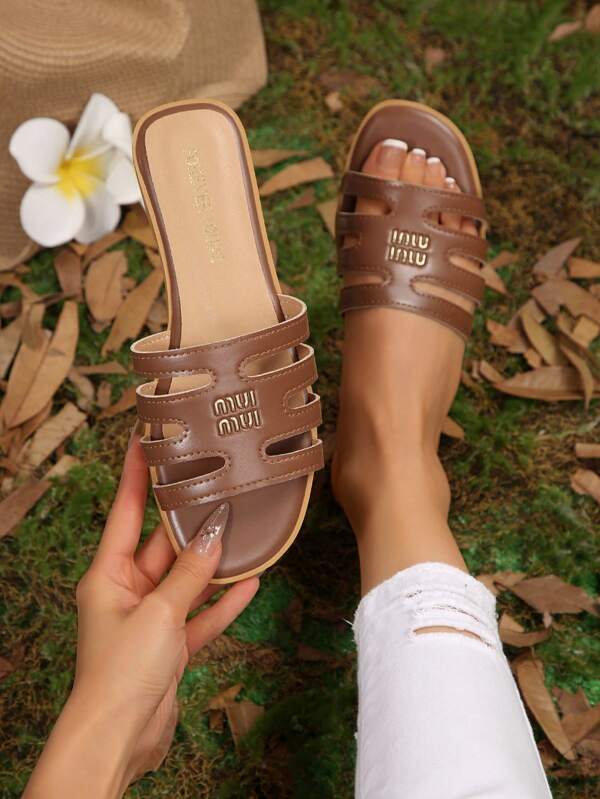 Korean Casual Flat Slip-On Slippers For Women, Outdoor Peep Toe Sandals For Summer, Spring And Autumn Seasons