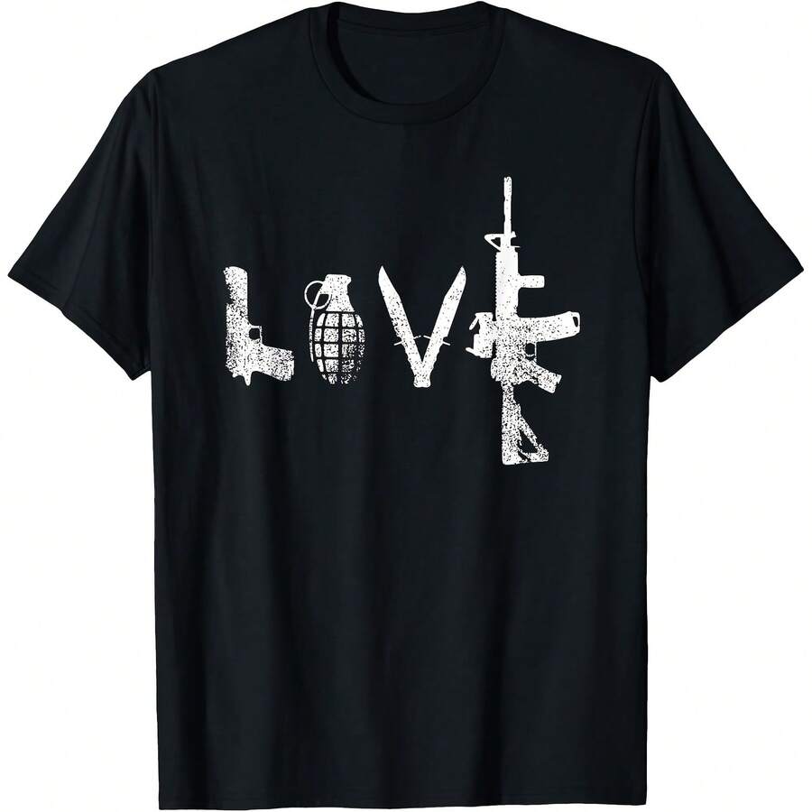 Gun Love Shirt AR15 Handgun Grenade Tee 100% Cotton T-Shirt 180gT-Shirt - Black - View 1
