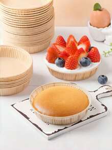 50pcs Paper Baking Cake Baking Pan, Round Disposable Egg Tart Pan, Suitable For Cakes, Egg Tarts, Bread, Muffins, Snacks, Fruits For Family Restaurant DIY, Party, Graduation Season, Birthday, Wedding