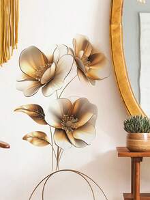 1pc Golden Metallic Embossed Floral Wall Decal - PVC Sticker For Living Room, Bedroom, Dining & Entryway Decor , Vinyl Decal For Home Decorations, Home Decoration Items Refresh Your Home Room Decor Stickers Wall Decor Wall Stickers Wall Sticker