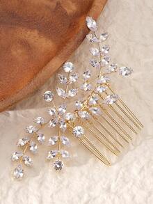 1pc Women's Beautiful Bridal Hair Comb, Wedding Party Bridesmaid Decoration Hair Accessory With Zirconia Elegant Tiaras Valentine's Day Accessories - Gold - View 4