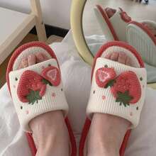 XIXITIAO 1 Pasang Sandal Dalam Ruangan Musim Semi/Panas, Motif Stroberi, Sandal Kasual Berbentuk Kartun Lucu dengan Ujung Terbuka dan Sol Lembut, Cocok untuk Sandal Rumah Dalam Ruangan dengan Sol Lembut - Red and White - View 7