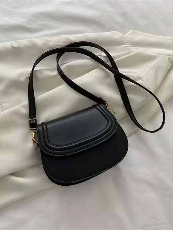 Fashionable Solid Color Mini Saddle Crossbody Bag With Embossing, Minimalist Style Women Bag