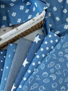 1 pièce Tissu en jean mince 100% coton imprimé de bandes dessinées, matériel de couture DIY, pré-coupé (19 po*58 po, 39 po*58 po), convient pour la couture et l'artisanat, les motifs incluent papillon, étoile, trèfle, petit point. Matériau en jean pré-lavé mince pour robes, jupes, shorts, chapeaux, sacs d'art, fonds de photographie, nappes, accessoires pour cheveux