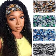 1 Stück Bohemian Stil Frauen Blumen-Muster verdrehtes elastisches Stirnband, breites dehnbares rutschfestes Haartuch für Damen Yoga Make-up Workout, für alle Jahreszeiten, Polyester Faser Turban Stirnband