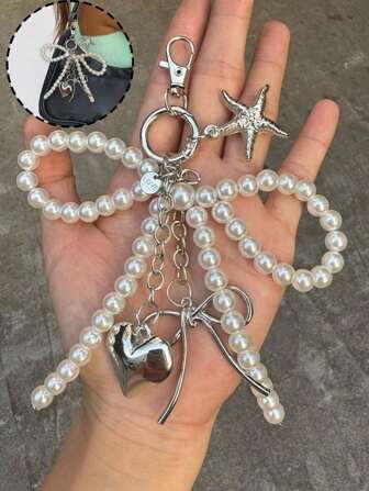Y2K 可爱串珠蝴蝶结吊坠、时尚心形包包吊坠、海星手机挂饰钥匙扣、适合女孩和女士的优雅配饰、包包配饰、派对和节日礼物、女大学教师礼物、送给家人和朋友的新颖礼物