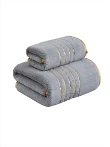 1pc Bath Towel, Multiple Colors Available, 70*140cm Polyester Fiber, Minimalist Gold Thread Pattern Design, Extra Large Size 86*170cm Or Small Face/Hand Towel 34*75cm, Unisex Adult Household, Absorbent Quick Dry Soft, Suitable For Bathroom, Hotel, Gym, Outdoor Travel, Party, Holiday Gift, Beach, Salon, Spa