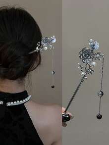 1Pc New Chinese Style Butterfly Flower Tassel Hair Stick For Women Vintage Metal Hanfu Chopstick Hair Sticks Hair Accessories Hair Bun Hair Pin Hair Bun Maker Bun Hair Piece Hair Styling Pins, School Stuff, Head Accessories - Multicolor - View 4