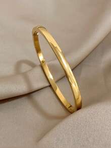 Brazalete de acero de titanio de superficie lisa y sencilla, de estilo versátil, impermeable y antioxidante - pulsera - Ver 2