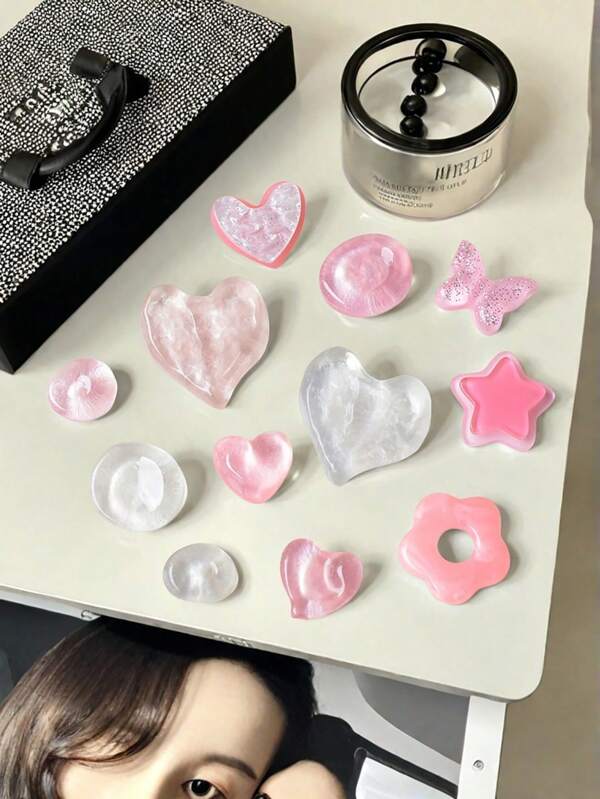 Sandal Shoe Decorations DIY, Transparent Water Ripple Pattern Pink Heart & Butterfly Design Detachable Charms (Shoes Not Included)