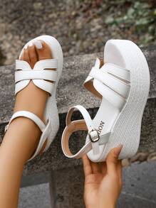 Women Wedge High Heel Platform Bohemian Buckle Casual Holiday Beach Simple Waterproof Sandals