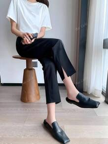 Solid Color Tapered Suit Pants, Elegant Split Hem Cropped Pants For Work & Office, Women Clothing