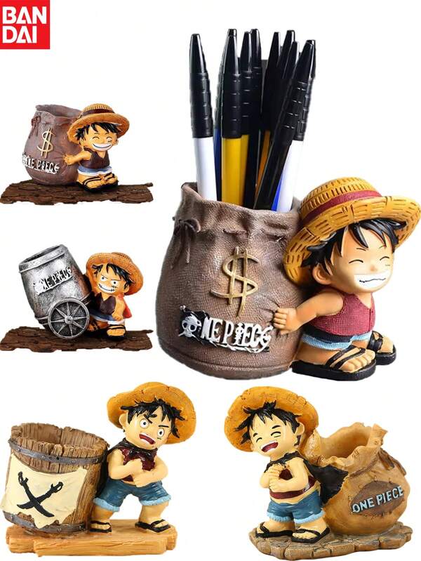 bandai Bandai One Piece Anime Integrated Resin Office Pen Holder, Stationery Desktop Pen Holder Action Doll, Large Capacity Multi Functional Desktop Stationery Storage Box, Cute Pencil Cup, Suitable For Office, School, Home And Art Supplies,Pencil Case,Pencil Pouch,School Bag