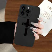 Thorns Cross Fashionable And Creative Pattern,  Matte Texture Mobile Phone Case For Men And Women, Comfortable Grip, TPU Material Anti-Fall All-Inclusive Protective Case Suitable For IPhone17/IPhone17 Air/IPhone17 Pro/IPhone17 Pro Max/16 Pro Max/15 Pro Max/14 Pro Max/13 Pro Max/12 Pro Max - 黑色 - 查看 7