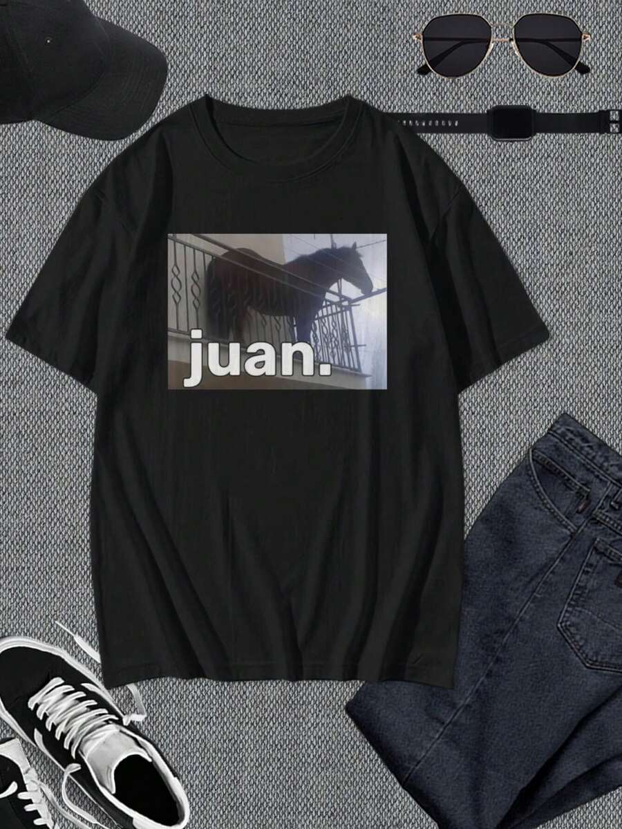 Camiseta con meme de Juan Caballo - Camiseta divertida de humor viral de internet para hombres y mujeres - Camiseta gráfica única de caballo, regalo perfecto - Camiseta informal de algodón negro de manga corta - Negro - Ver 1