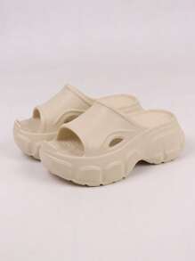 Women's Summer New EVA Platform Sandals, Ladies' Thick Bottom House Slippers, Wear-Resistant Holiday Beach Slides, Suitable For Women, Plain Open Toe Slip-On Slides, Ladies' Comfort - Soft, Non-Slip Sole, Casual Open Toe Summer Sandals, Suitable For Indoor/Outdoor Use