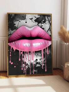 1幅帆布墙面艺术海报，以戏剧性的玫瑰色嘴唇涂鸦为主题，并带有滴落颜料效果，配以实木画框，完美为现代空间增添前卫的都市气息，可直接悬挂，可选配画框。 - 彩色 - 查看 7
