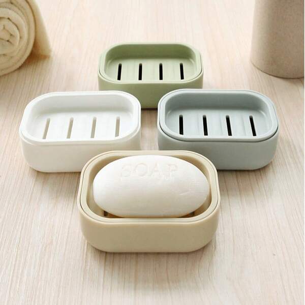 1pc Simple Soap Dish Drain Soap Tray Plastic Rectangular Soap Holder Soap Holder Bathroom Minimalist Soap Storage Rack Bathroom Accessories