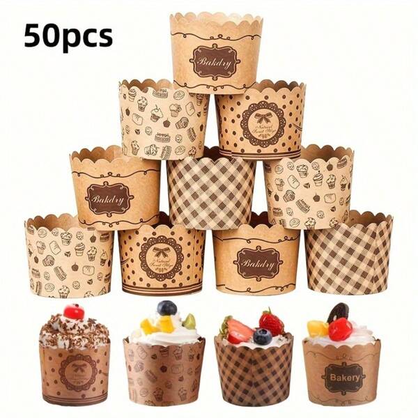 50 PIEZAS Tazas de papel para hornear de diseños variados - Capacillos para cupcakes multiuso resistentes al aceite y de alta resistencia para celebraciones de Navidad, Halloween, Pascua, Acción de Gracias y Día de la Madre