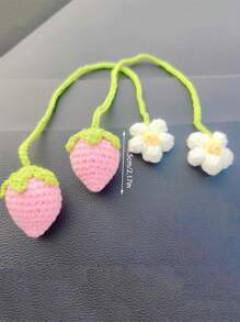 1pc Car Summer Interior Pendant Woven Pink Strawberry Car Rearview Mirror Decoration Car Interior Pendant