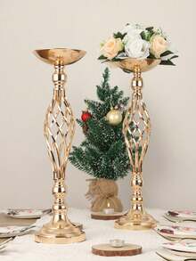 OBOVAY 1/10 Pcs Gold Multifunctional Metal Floral Decor & Candle Holder Set, Suitable For Wedding, Party, Banquet, Event, Restaurant, Hotel Decoration - Gold - View 2