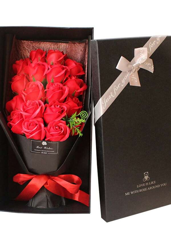 1 Strauß mit 18 Rosen-Seifenblumen, Luxusetui-Verpackung geeignet für Valentinstag, Hochzeit, Geburtstag, Muttertag, Lehrertag und Heimdekoration, Fotorequisiten, Valentinstag, Geschenke, Abschluss