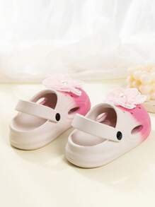 1 par de sandalias de playa/chanclas de verano para niños, con decoración de flor de perlas y degradado de color en EVA, cómodas, livianas y transpirables