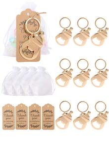 10 Peças Conjunto de Abridor de Garrafas com Pegada Dourada, Lembrancinha de Chá de Bebê, Abridor de Garrafas Chaveiro de Metal com Pegada, com Saquinho de Organza e Cartão de Agradecimento, Decoração para Chá de Bebê, Lembrancinha, Decoração de Festa