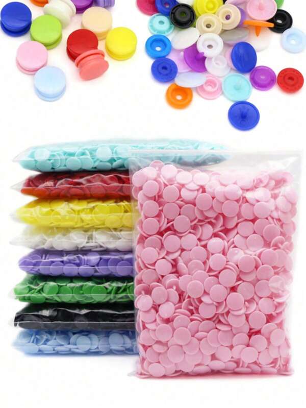 100 Sets T3/T5/T8 4-Prong Plastic Snap Buttons, Round Matte Finish, Multi-Color