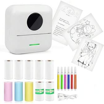 Impresora mini inalámbrica portátil con impresión térmica sin tinta para etiquetas y fotos - Recargable por USB, batería de 800mAh, alta definición