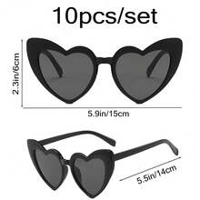 10pcs Black Heart-Shaped Glasses, Retro Heart-Shaped Glasses, Women's Fashion Retro Glasses, Heart-Shaped Glasses, Party Glasses, Suitable For Girls Shopping, Outdoor Travel And Gatherings - Black - View 2