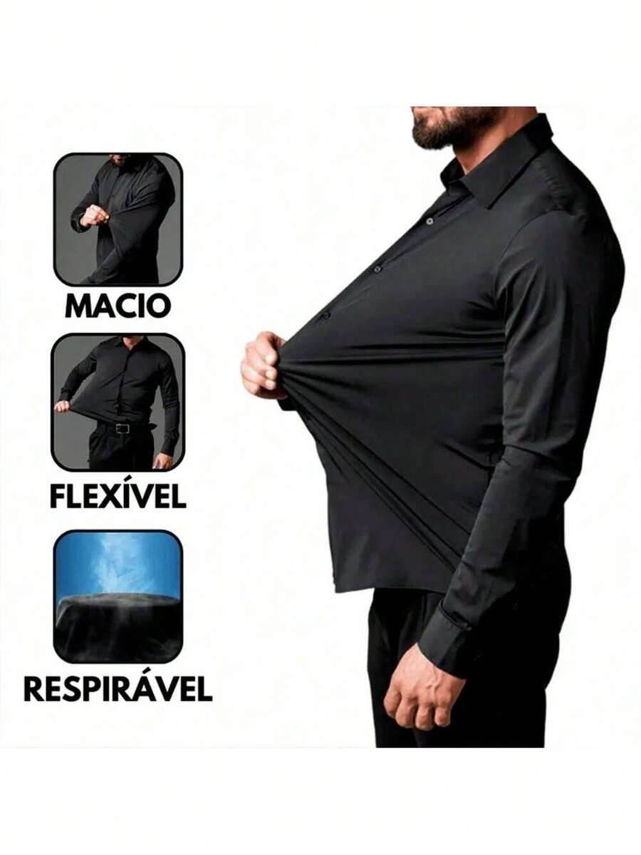 MS889# Slim Fit Technological Dress Shirt, Anti-Perspirant, Anti-Odor And Wrinkle-Free - Not Polyester - 黑色 - 查看 1